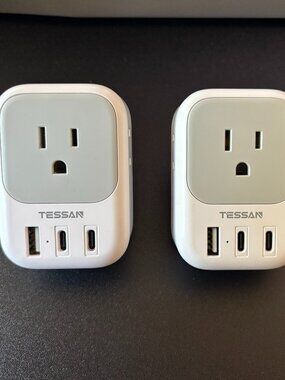 Tessan UK and European 7-in-1 Travel Power Adapters with USB-A and USB-C